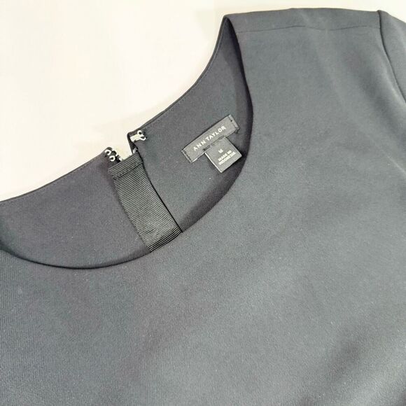 Ann Taylor Dress Womens 16 Black Short sleeve A Line Flare Crewneck Mature - Picture 5 of 11